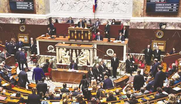 Boards show the results of the vote after French lawmakers voted on a law designed to end the countryu2019s two-year state of emergency.