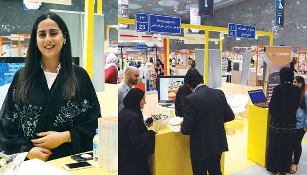 Hamade: Help to community. Right: People visit the Souqagram booth at the u2018Made at Homeu2019 exhibition, which concludes today. PICTURES: Nasar T K