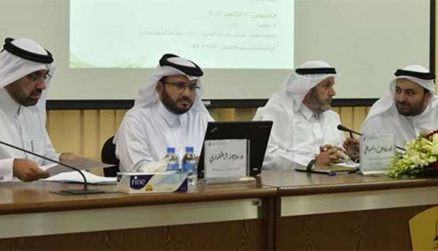 QU's Social and Economic Survey Research Institute director Dr Hassan Abdulrahim al-Sayed, Professor of Political Sociology Dr Majed al-Ansari, College of Sharia and Islamic Studies dean Dr Yousuf al-Siddiqi, and College of Law dean Dr Mohamed Abdulaziz al-Khulaifi at the seminar on Thursday.