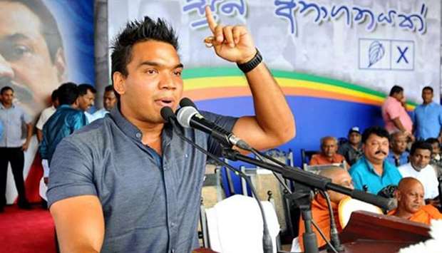 The protest was led by Namal Rajapakse, the legislator son of Mahinda