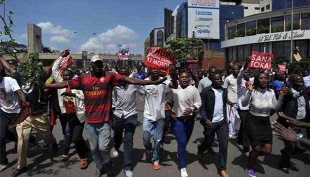 Opposition supporters demonstrate in the Kenyan capital Nairobi on Friday.