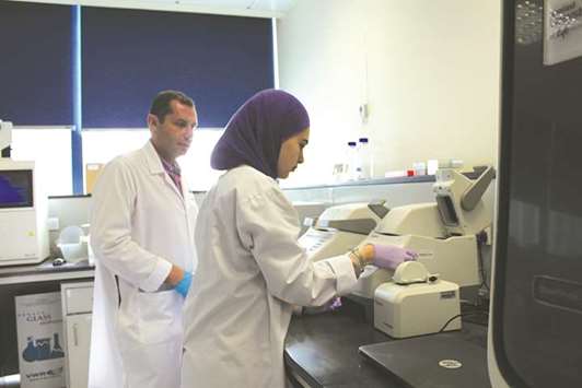 A summer research programme intern works under the supervision of an expert at QBRI.