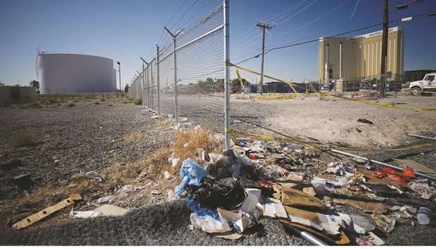 The two jet fuel storage tanks that were targeted, near the Mandalay Bay hotel (on the right).