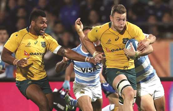 Australiau2019s Jack Dempsey in action with the ball against Argentina on Saturday.
