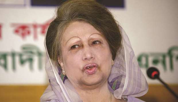 BNP leader Khaleda Zia speaks during a press conference.