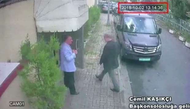 A still image taken from CCTV video and obtained by TRT World claims to show Saudi journalist Jamal Khashoggi as he arrives at Saudi Arabia's consulate in Istanbul, Turkey Oct. 2, 2018. Reuters TV/via REUTERS.