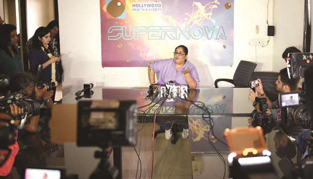 Bollywood writer-producer Vinta Nanda speaks during a press conference in Mumbai yesterday.