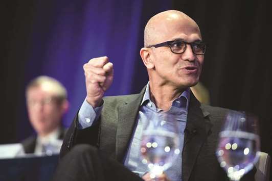 Microsoft Corp CEO Satya Nadella speaks during an Economic Club event in New York (file). A national law is preferable to legislation forged by individual states and would reduce u201ctransactional costsu201d to the benefit of companies large and small, Nadella said in an interview with Bloomberg News on Wednesday.