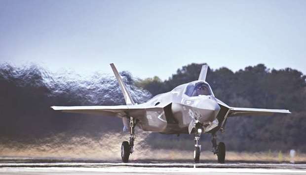 In this file photo taken in 2016, an F-35B Lightning II combat aircraft is seen on the runway at Marine Corps Air Station Beaufort in Beaufort, South Carolina.