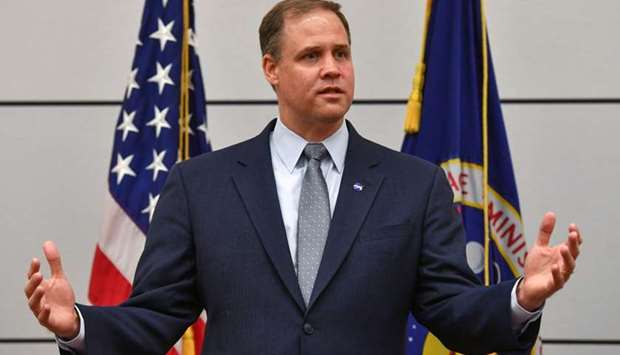 NASA Administrator Jim Bridenstine meets with the media at the US embassy in Moscow