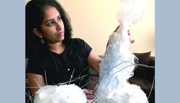 Swapna Namboodiri works on a new artwork that would be part of her solo exhibit 'For the Planet'.