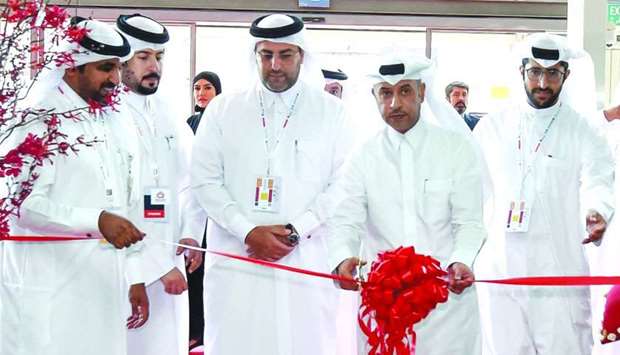 HE the Minister of Administrative Development, Labour and Social Affairs Dr Issa bin Saad al-Jafali al-Nuaimi formally opens this year's edition of the seven-day u2018Made at Homeu2019 expo at the Doha Exhibition and Convention Centre. Joining him are QDB executive director of Business Finance Khalid Abdulla al-Mana and QDB executive director of Intelligence and Localisation Saleh Majid al-Khulaifi. PICTURE: Noushad Thekkayil.