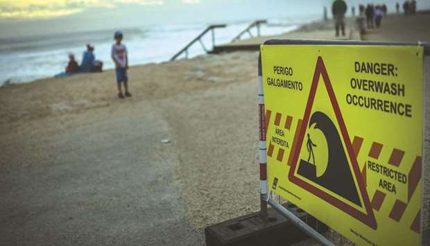 A warning sign is displayed at Costa da Caparica, near Lisbon.