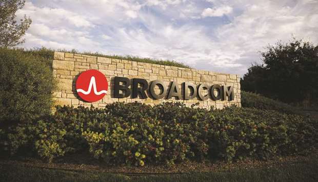 A signage is displayed outside of Broadcom headquarters in Irvine, California. The Justice Department and Securities and Exchange Commission are both asking whether a memo by Broadcom may have been part of an effort to manipulate the companiesu2019 share prices, sources said.