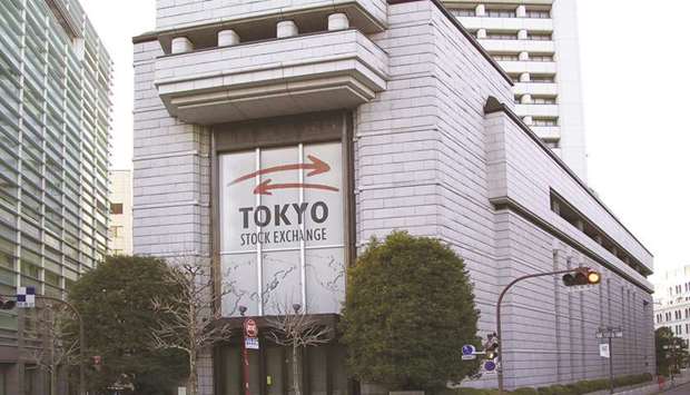 An external view of the Tokyo Stock Exchange. The Nikkei 225 closed down 1.9% to 22,271.30 points yesterday.