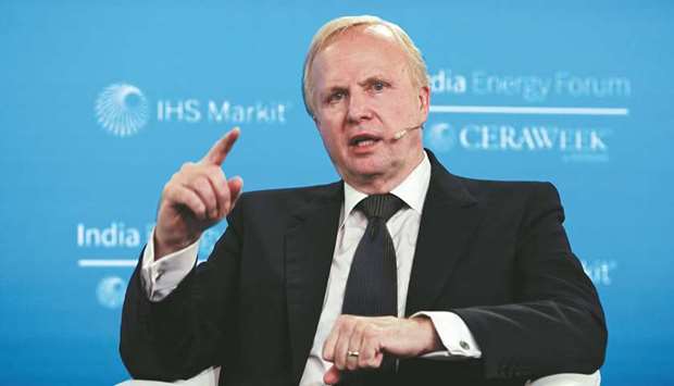 BP chief executive Robert Dudley speaks during the India Energy Forum in New Delhi yesterday. Dudley said the low natural gas price in India before 2014 was a major factor that slowed down BPu2019s investments in the country.