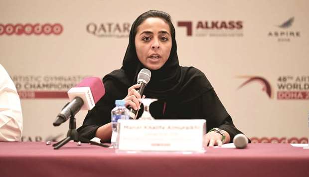 Manar Khalifa al-Muraikhi, director of PR and Corporate Communications at Ooredoo Qatar, speaks at a press conference yesterday.