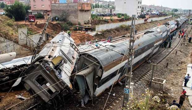 The scene of a rail accident in the Moroccan town of Bouknadel.