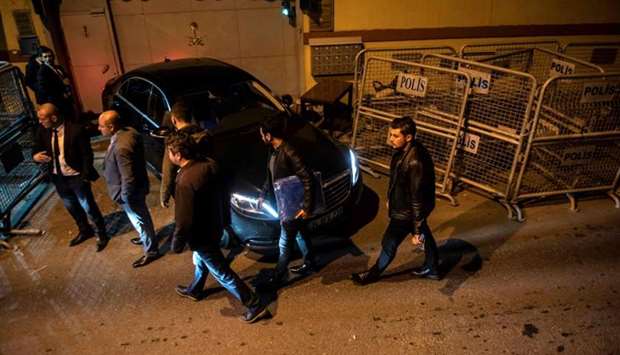 Turkish forensic police officers arrive at the Saudi Consulate for a second investigation in Istanbul