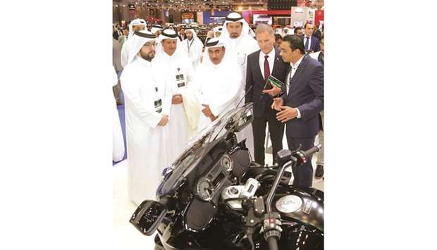 HE the Minister of Transport and Communications Jassim Seif Ahmed al-Sulaiti, German ambassador Hans-Udo Muzel and other dignitaries visit Alfardan Motorcyclesu2019 exclusive display stand at Qatar Motor Show. PICTURE: Jayan Orma