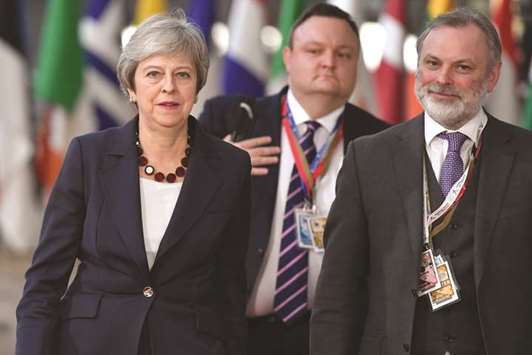 Prime Minister Theresa May arrives at the European Council in Brussels yesterday.