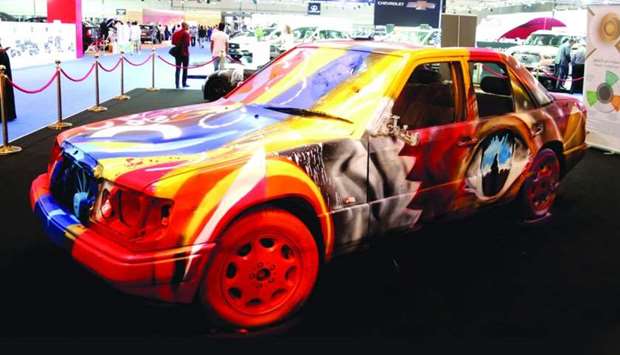 One of the vehicles painted by Qatari artist Mubarak al-Malki