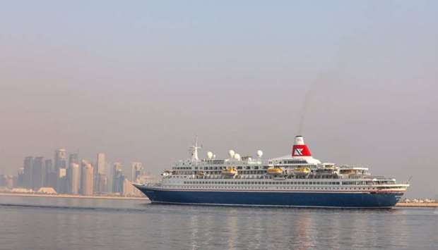Cruise ship Boudicca arriving at Doha Port on October 2