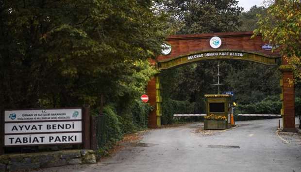 The main gate of Istanbul's Belgrade forest which was searched by Turkish police investigating the disappearance of Saudi journalist Jamal Khashoggi who vanished after his visit to the Saudi consulate 17 days ago. AFP