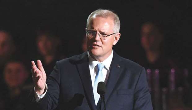 Australia Prime Minister Scott Morrison delivers a speech in Sydney yesterday.