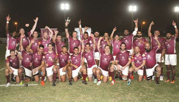 Doha celebrate their victory over Sri Lankau2019s Navy club at the DRFC on Friday.