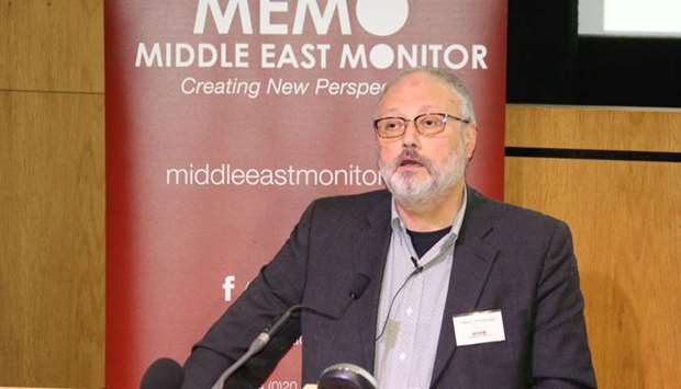 Jamal Khashoggi speaks at an event hosted by Middle East Monitor in London Britain on September 29.