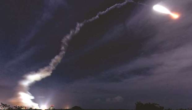 The Ariane 5 lifts off from its launchpad in Kourou, at the European Space Centre in French Guiana.