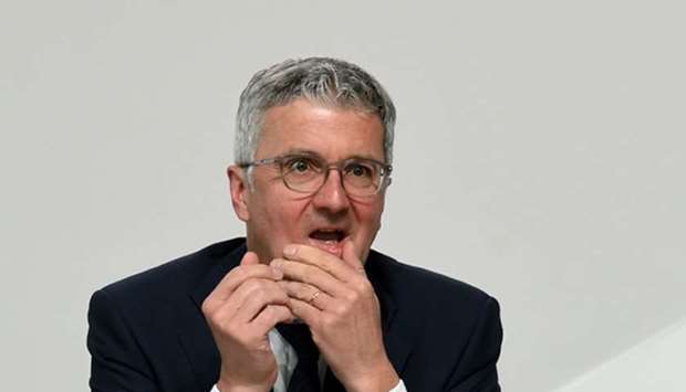 Rupert Stadler, CEO of German car producer Audi AG, reacts prior to Audi's annual general meeting in Neckarsulm, southern Germany, on May 18, 2017.