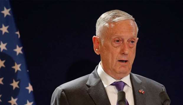 US Secretary of Defense James Mattis attends a news conference at the Defence Ministry in Paris
