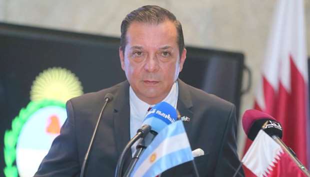 Argentinian ambassador Carlos Hernandez at a press conference at Katara - the Cultural Village. PICTURE: Jayan Orma.