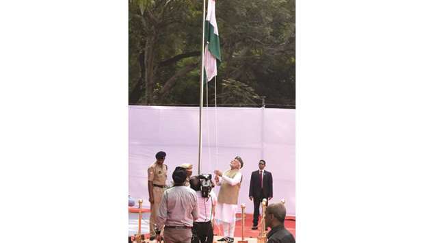 Prime Minister Narendra Modi hoists the national flag to commemorate the 75th anniversary of the formation of Azad Hind Government, at Red Fort in New Delhi yesterday.