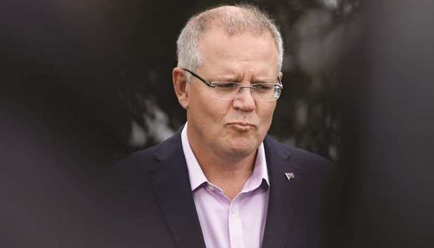 Prime Minister Scott Morrison addresses the media on the grounds of Kirribilli House in Sydney yesterday.