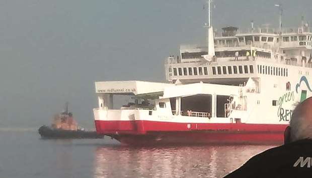 The Red Falcon is seen as it runs aground off East Cowes, Isle of Wight, yesterday.