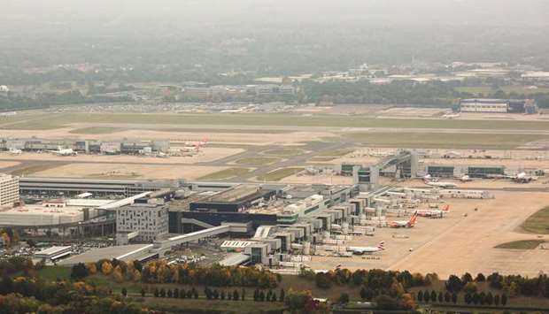 Passenger aircraft seen parked at London Gatwick airport in this aerial view taken over Crawley, UK. According to Eurocontrol, low-cost carrier (LCC) flights grew 61% between 2007 and 2016. The top airports for LCCs in Europe in terms of movements are London Gatwick, Barcelona, Dusseldorf and Stansted u2014 all Level-3 airports (the most congested).