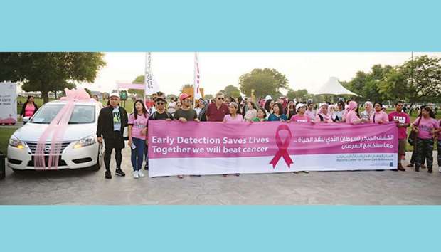 Some of the participants during the Pink Walk at Aspire Park yesterday. PICTURE: Shemeer Rasheed.