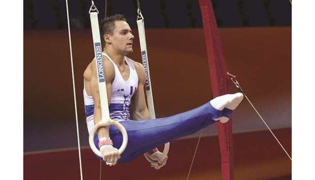Russiau2019s Artur Dalaloyan in action during the Rings apparatus at the World Artistic Gymnastics Championships in Doha yesterday. PICTURES: Thajudheen