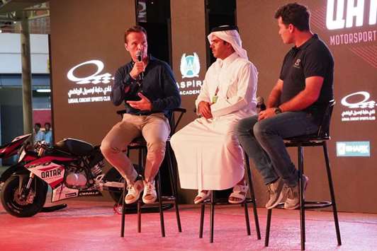 (From left) Aspire Academyu2019s Sport and Strategy director Markus Egger, Losail Circuit Sports Club vice-president and general manager Khalid al-Remaihi and Qatar Motorsports Academyu2019s Motorcycling head and former MotoGP and WorldSBK rider Jose Luis Cardoso.