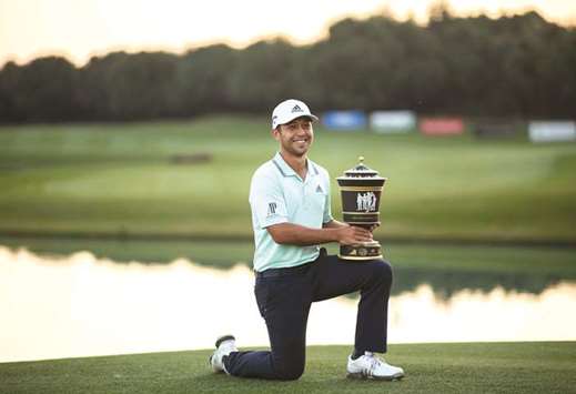 Xander Schauffele of the US smiles after winning the WGC-HSBC Champions golf tournament in Shanghai yesterday. (AFP)