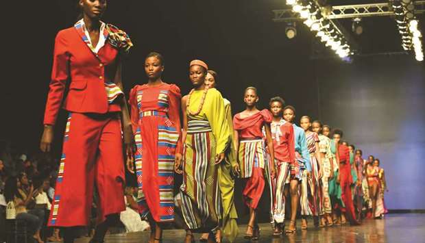 Models present creations by Cynthia Abila during the Lagos Fashion Week last week.
