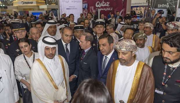 HE the Prime Minister and Interior Minister, Sheikh Abdullah bin Nasser bin Khalifa al-Thani, with other dignitaries at the 12th edition of the International Event for Homeland Security and Civil Defence (Milipol Qatar 2018), at the Doha Exhibition and Convention Centre