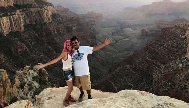 Vishnu Viswanath (R) and Meenakshi Moorthy at North Rim Grand Canyon, Cape Royal Point. A photo posted on Facebook by Viswanath on August 8, 2017