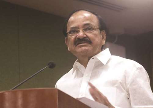 Vice President M Venkaiah Naidu speaks at the launch of a coffee table book and economic impact report of Indira Gandhi International Airport in New Delhi yesterday.