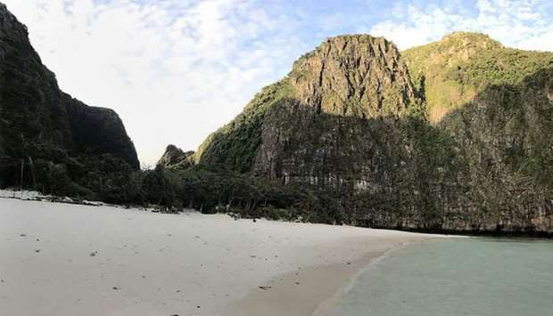 The beach on Maya Bay closed to visitors on the southern Thai island of Koh Phi Phi