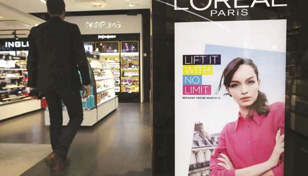 A display of French cosmetics group Lu2019Oreal products are seen at a duty free shop at the Nice International Airport in France. Lu2019Oreal shares surged 6.7% yesterday on strong sales.