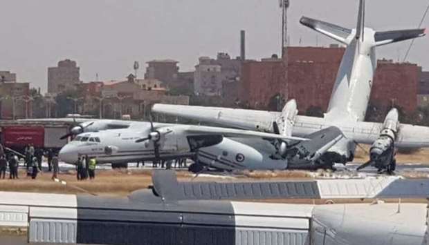 A picture posted on social media that shows the collided aircraft at Khartoum airport